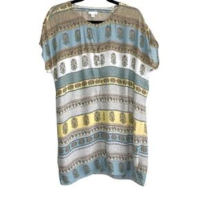 J. Jill Blue and Yellow Boho Cap Sleeve Tunic Top Lightweight Multicolor